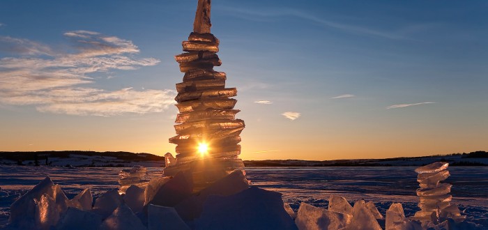 Ice sculpture at sunset, Lake Mjøsa, Norway